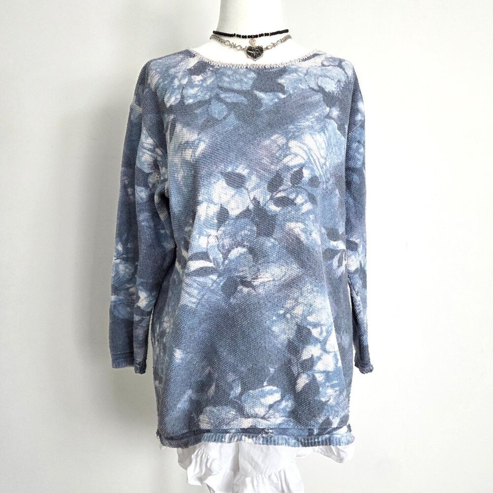 Y2K Croquet Club Floral Whipstitch Sweater Large Blue Fairy Grunge‎ Boho Cottage
